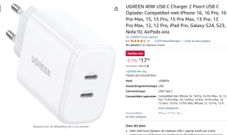 Ugreen - wandlader - 2x USB Type C 40W Power Delivery wit voor €17,99 bij Amazon