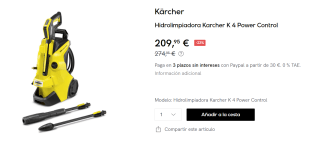 Hidrolimpiadora KARCHER K4 Power Control 1800W 130 bares de presión por 209.95€