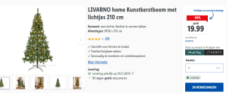 LIVARNO home Kunstkerstboom met lichtjes 210 cm voor €19,99 in de Lidl webshop