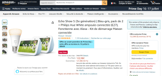 Lot de 2 Echo Show 5 (3e génération) Bleu-gris + Ampoule connectée Philips Hue White (E27) à 122,98€