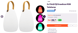 2x FlinQ Fiji Draadloze RGB Tafellamp voor €29,95 bij iBood