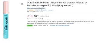 3 Botes de L'Oreal Paris Make-up Designer Paradise Extatic Máscara de Pestañas, Waterproof, 6.40 ml por 21.27€