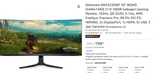 Alienware AW3423DWF 34" Wide Quad HD 165Hz Curved OLED Gaming monitor voor €798,96 bij Amazon