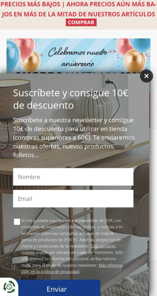 Suscripción a Jysk con -10€ de Descuento.