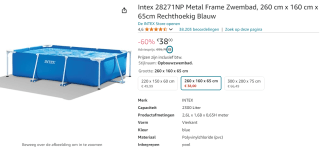 Intex Metal Frame zwembad 260x160x65 cm voor €38 bij Amazon