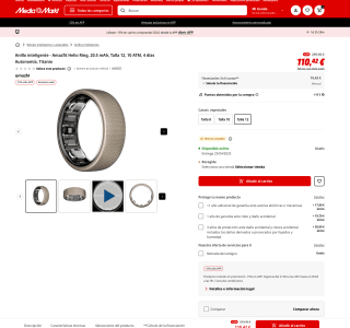 Anillo inteligente Amazfit Helio Ring 20.5 mAh Titanio por 93,50€