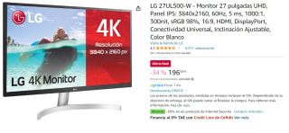 LG 27UL500-W - Monitor 27 pulgadas, UHD, 60Hz, 5 ms, 1000:1, 300nit, sRGB 98%, 16:9, HDMI. por 196.69€
