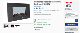 Chimenea eléctrica decorativa horizontal 1800W por 64,99€