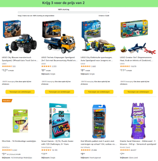 2+1 gratis op veel speelgoed items bij Amazon.nl