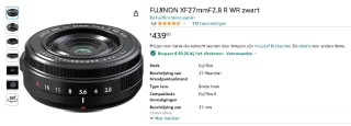 Fujinon XF27mmF2.8 R WR Black voor €369,74