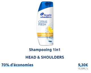 Shampoing Head&Shoulders de 600mL à 2,79€