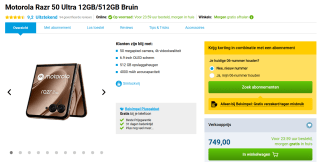 Motorola Razr 50 Ultra 512GB voor €749 bij Belsimpel