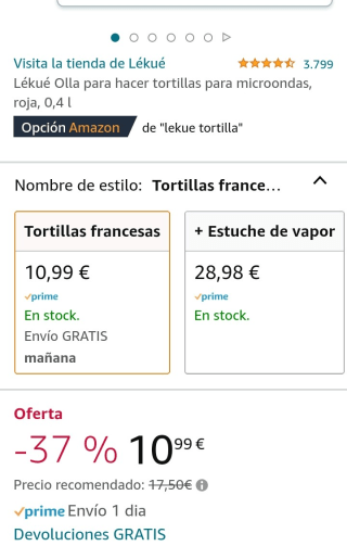 Lékué para hacer tortillas para microondas, roja, 0,4 l por 10,99€.
