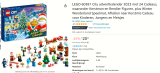 LEGO City Adventskalender 2023 met 24 Cadeautjes voor €20,24 bij Amazon