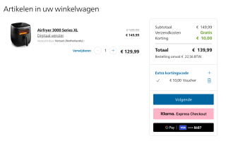 Philips Airfryer 3000 Series XL HD9257/88 voor 139,99 euro met de code
