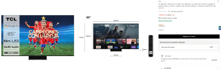 TV QD Mini LED 85" TCL 85C845, 4K Ultra HD, Smart Google TV Dolby Vision y Atmos por 1.359,20€