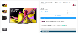 TV OLED 77" LG OLED77B36LA, OLED 4K, Inteligente α7 4K Gen6 por 1.811,90€