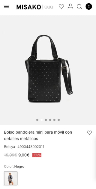 Bolso Bandolera mini para móvil con detalles metálicos por 9€.