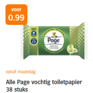 Alle Page vochtig toiletpapier 38 stuks voor €0,99 bij de AH