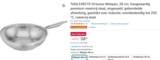 Wokpan RVS Tefal Virtuoso 28 cm voor €28,99 bij Amazon