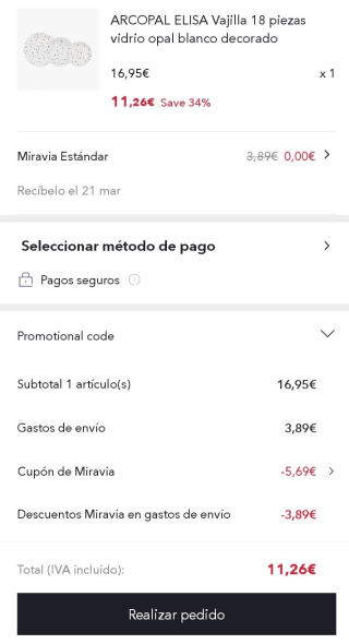 Arcopal ELISA ARCOPAL - Vajilla Opal 18 Piezas 6 Personas por 11,26€.