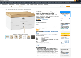 SONGMICS Caja Joyero de 3 Niveles con Espejo Grande y 2 Cajones con Cerradura por solo 31,49€