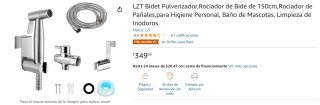 LZT Bidet Pulverizador Rociador de Bidé por $349 en Amazon