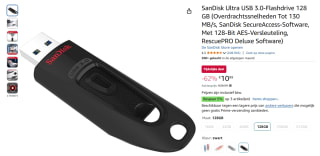 SanDisk Ultra USB 3.0-Flashdrive 128 GB voor €10,99 bij Amazon NL