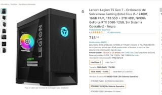Lenovo Legion T5 Gen 7 - Ordenador de Sobremesa Gaming por 718€