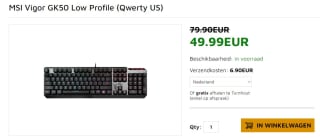 MSI Vigor GK50 Low Profile toetsenbord voor €49,99 bij Gamegear