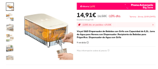 Vicyol S&D Dispensador de Bebidas con Grifo con Capacidad de 5,3L Por 14,91€