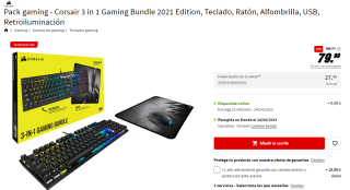 Pack gaming - Corsair 3 in 1 Gaming Bundle 2021 Edition, Teclado, Ratón, Alfombrilla, USB, Retroiluminación por 79.99€