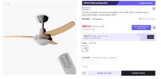 Ventilador de Techo con Mando a Distancia y Luz EnergySilence Aero 480. 65 W, 106 cm de Diámetro, 3 Aspas Reversibles, 3 Velocidades, Acabado en Madera Nogal/Haya por 45.99€