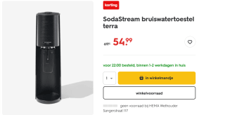 SodaStream bruiswatertoestel + 1 fles + koolzuur cilinder voor €54.99 bij de Hema