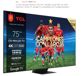 Televisor TCL 75C855 75" QD-MiniLED UltraHD 4K 144Hz Dolby Vision e Atmos Google TV Game Master Pro 3.0 por 1269€