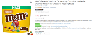 6 Paquetes de M&M's Peanuts Snack de Cacahuete y Chocolate con Leche 400grs por 17.51€