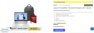 HP 14-dq2531la + Mochila HP Prelude 15.6" + Mcafee por $6,189 con cupón