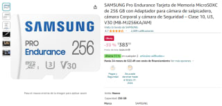 MicroSD Samsung Pro Endurance 256GB por $383 en Amazon