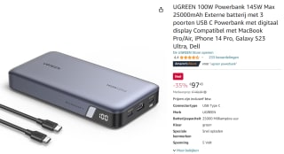 Ugreen 145W PowerBank 25.000mAh voor €97,43 bij Amazon