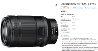Nikon Nikkor Z MC 105mm f/2.8 VR S voor €676,86 bij Amazon