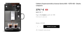 Cafetera Superautomática Melitta Avanza Series 600 - F270-100 por 379.99€