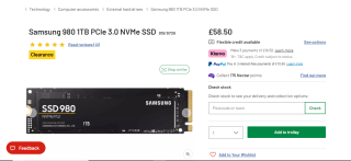 Samsung 980 1TB PCIe 3.0 NVMe SSD - £58.50