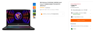 Portatil MSI Katana 15 B13VGK-1407XES Intel Core i7-13620H/32GB/1TB SSD/RTX 4070/15.6" por 1399€