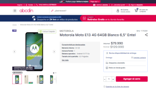 Motorola Moto E13 4G 64GB Blanco 6,5" Entel por $79.990