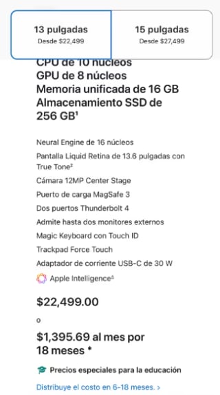 MacBook Air M4 13" 16GB 256GB por $22,499 | Estudiantes