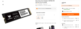 Disco Duro Acer Predator GM7000 4TB SSD M.2 PCIe 4.0 NVME por 247,88€