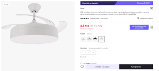 LED Ventilador techo con luz led, silencioso reversible, mando a distancia, aspas retráctiles, memoria de luz, 6 velocidades, con temporizador por 53.75€