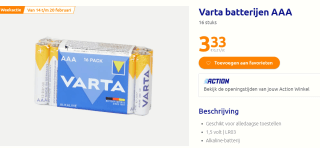 16 Varta batterijen AA of AAA voor €3,33 bij de Action