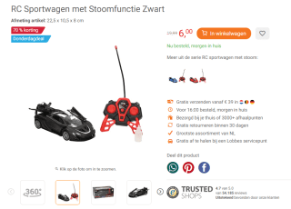 RC Sportwagen met Stoomfunctie Zwart voor €6 bij Lobbes