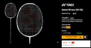 Raquette Badminton Yonex Astrox 99 Tour (4U-G5) à 175,50€